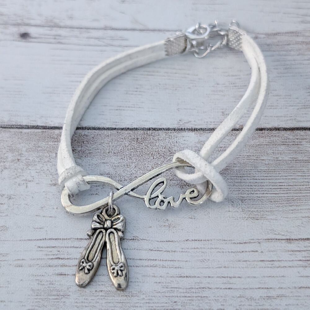 Off White Cord Bracelet with Ballet Shoes & Love Charms - Condition Issues